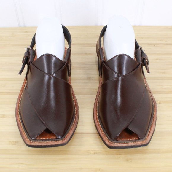 Women's Brown Leather Criss Cross Strappy Square Toe Slingback Sandals Size 9 - Picture 5 of 9